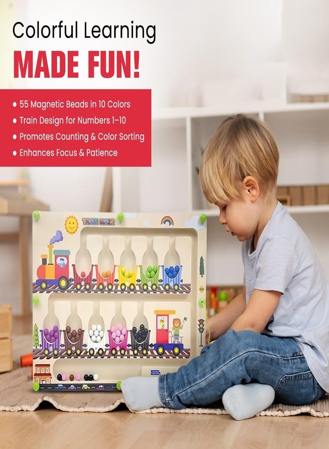 Braintastic لعبة ألغاز لوحة متاهة الألوان والأرقام المغناطيسية من براينتاستيك مونتيسوري، هدية تعليمية وترفيهية للأطفال الصغار في أعياد ميلادهم (متاهة القطار) - Image 4